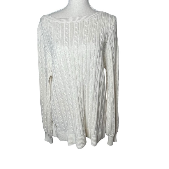 Lauren Ralph Lauren Sweaters - Vintage Ralph Lauren Cream Cable Knit Cotton Boat Neck Long Sleeve Sweater